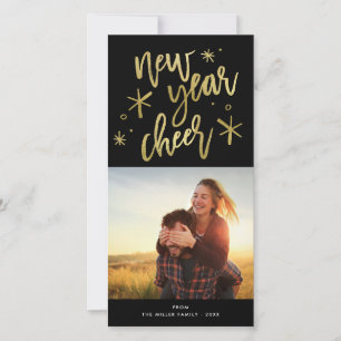 New Year Cheer Gold Starburst Photo Holiday Card