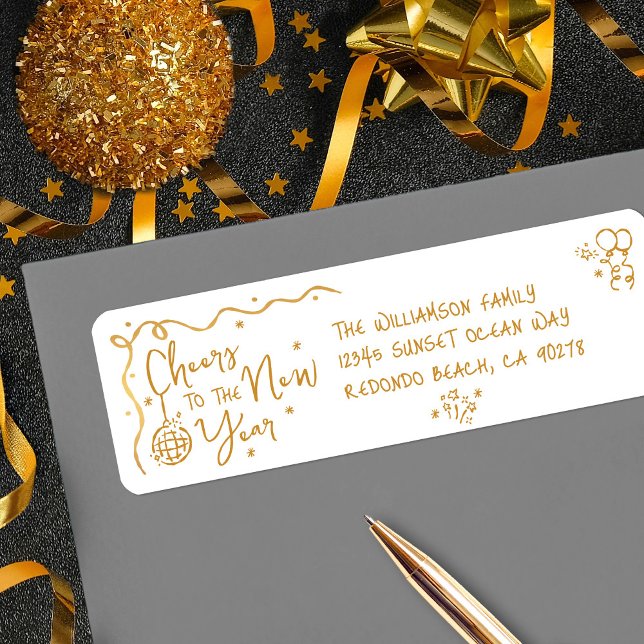 New Year Cheer Gold White Hand Drawn Art Address (Creator Uploaded)