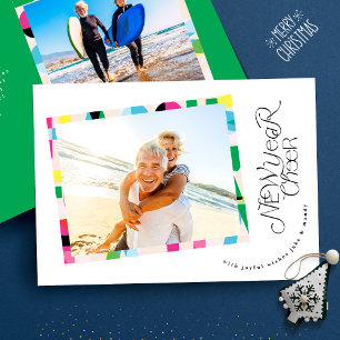 New Year Cheer   Modern Colourful Photo Frame Holiday Card