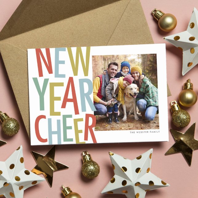 New Year Cheer one photo fun colorful Holiday Card (Creator Uploaded)