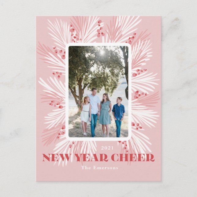 New Year Cheer Pink HolidayPostcard Postcard (Front)