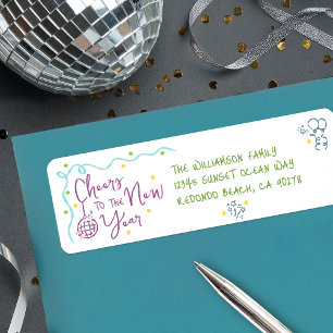 New Year Cheer Teal Purple Green Doodles Address