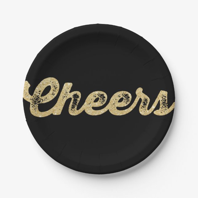 New Year Cheers Glitter Holiday Party Paper Plate (Front)