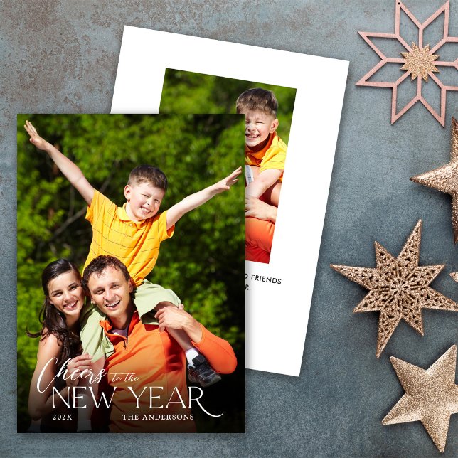 New Year Cheers Message 2 Photo Holiday Card (Creator Uploaded)