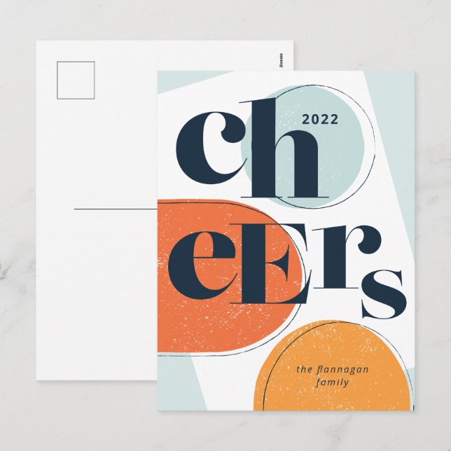 New Year Cheers Modern 2022 Shapes Holiday Postcar Postcard (Front/Back)