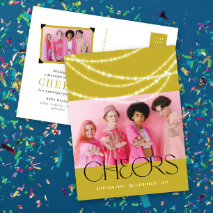 New Year Cheers Sparkling Lights Holiday Postcard