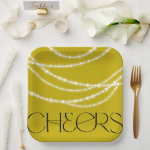 New Year Cheers Sparkling Lights Stylish Chic Paper Plate