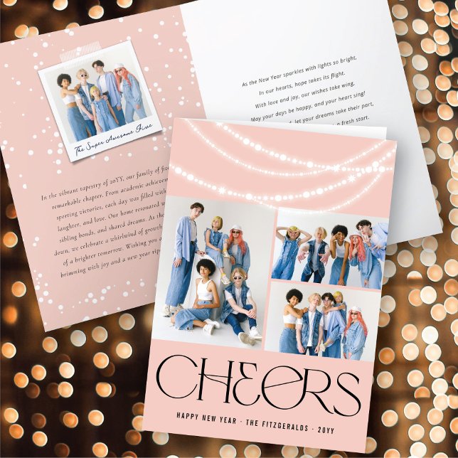 New Year Cheers Sparkling Lights Stylish Photo Holiday Card (Creator Uploaded)