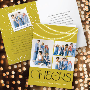 New Year Cheers Sparkling Lights Stylish Photo Holiday Card