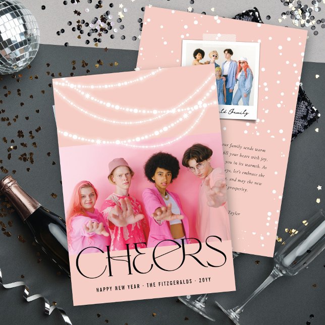 New Year Cheers Sparkling Lights Stylish Photo Holiday Card (Creator Uploaded)