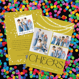 New Year Cheers Sparkling Lights Stylish Photo Holiday Card