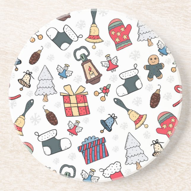 New Year: Christmas Holiday Pattern. Coaster (Front)