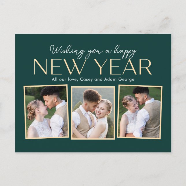 New Year Collage Editable Colour Holiday Postcard (Front)