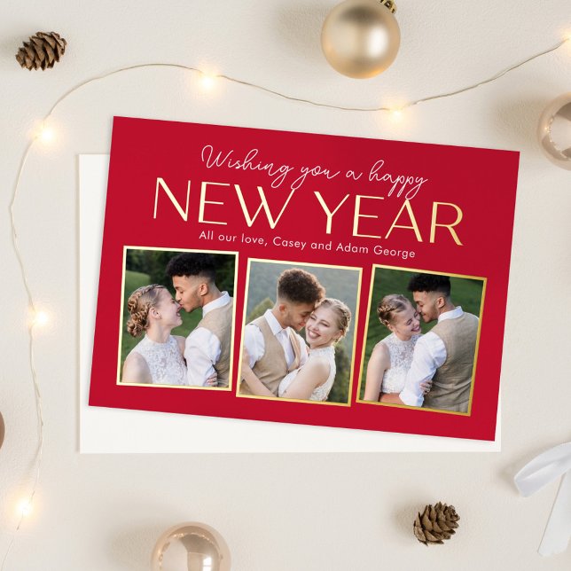 New Year Collage FOIL Editable Colour Holiday Card (Creator Uploaded)