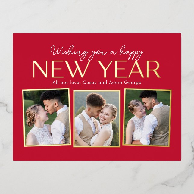 New Year Collage FOIL Editable Colour Postcard (Front)