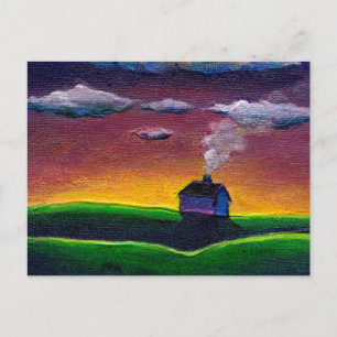 New year colourful landscape painting original art holiday postcard