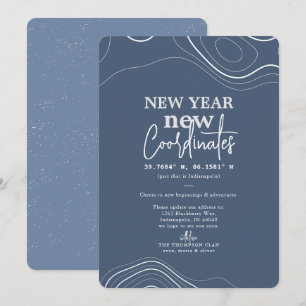 New Year Coordinates Blue Moving Announcement