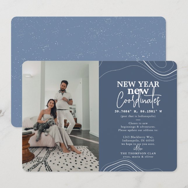 New Year Coordinates Pic Blue Moving Announcement (Front/Back)
