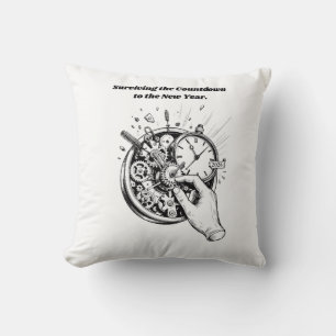 New Year Countdown T-Shirt Minimalist Clockwork Cushion
