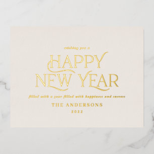 New year cream elegant minimal modern traditional foil holiday postcard