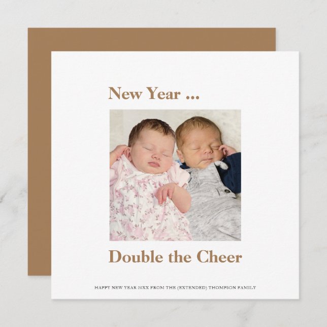 New Year Double the Cheer Twins Announcement Gold (Front/Back)