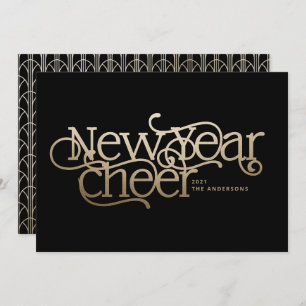 New year elegant Art Deco typography black gold Holiday Card