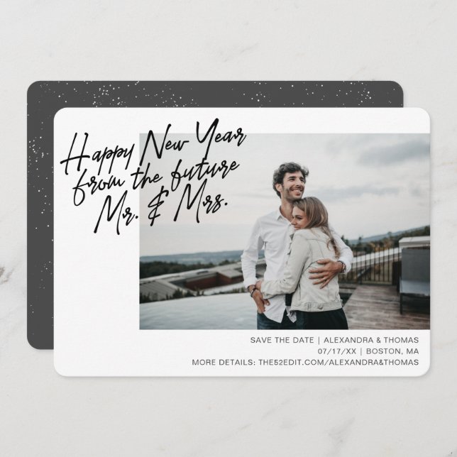 New Year Engagement Save The Date Holiday Card (Front/Back)