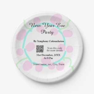 New year eve party scan QR RSVP name pink blue  Paper Plate