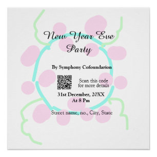 New year eve party scan QR RSVP name pink blue Poster