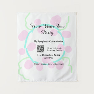 New year eve party scan QR RSVP name pink blue  Tapestry