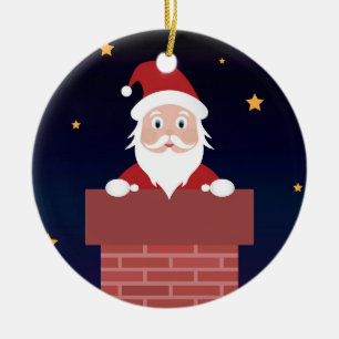 New Year Eve Santa Claus down the Chimney Ceramic Tree Decoration