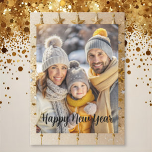 New year Family Photo elegant typography modern Holiday Card
