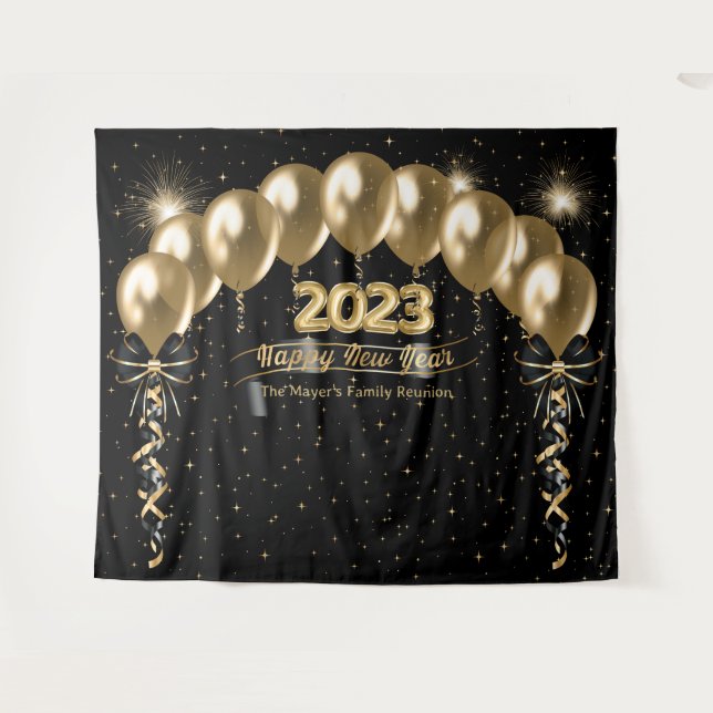 New Year Family Reunion Photo Backdrop Tapestry (Front (Horizontal))