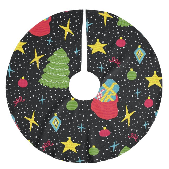 New Year Festive: Colourful Seamless. Brushed Polyester Tree Skirt (Front)
