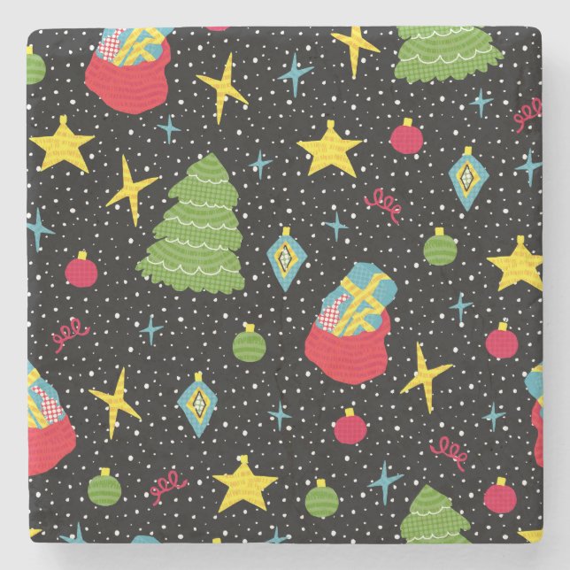 New Year Festive: Colourful Seamless. Stone Coaster (Front)