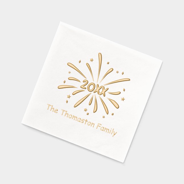 New Year Fireworks 20XX Family / Company Name Foil Napkins (Left)