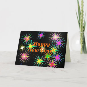 New Year Fireworks Flash on Black Holiday Card