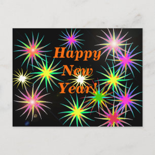 New Year Fireworks Flash on Black Holiday Postcard