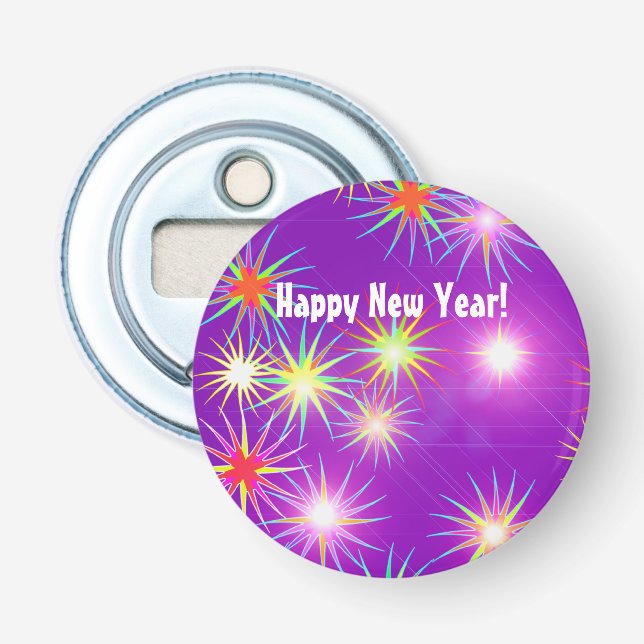 New Year Fireworks Flash on Purple Bottle Opener (Front)