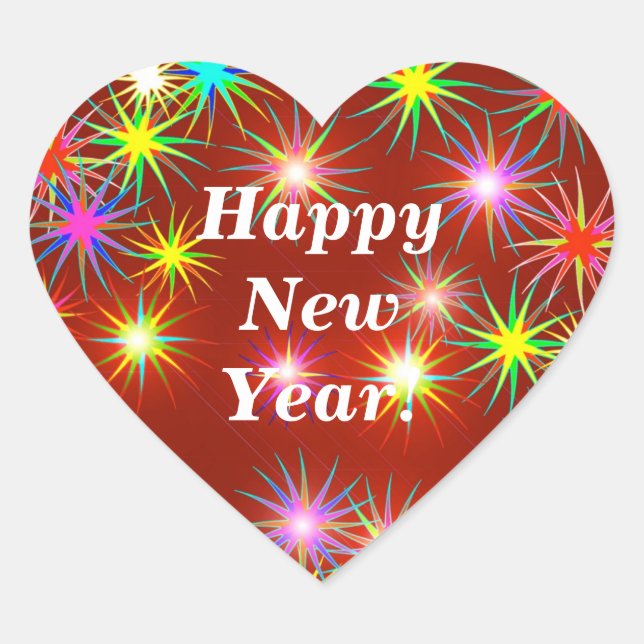 New Year Fireworks Flash on Red Heart Sticker (Front)