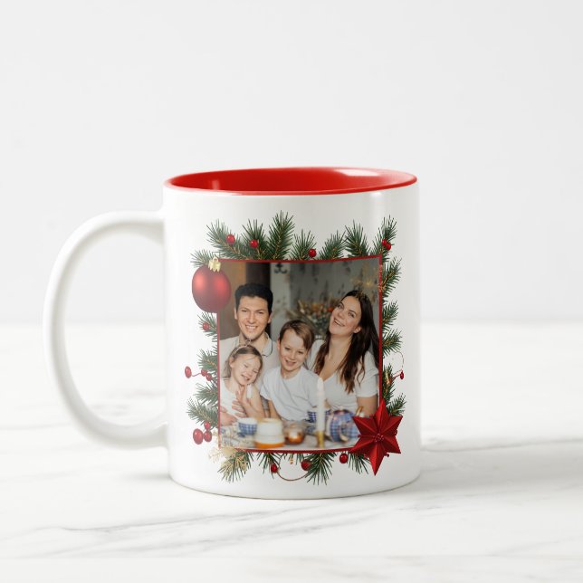 NEW YEAR  Frame with Red Star  Photo Family 2026 Two-Tone Coffee Mug (Left)