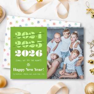 New Year Funny 3rd Time a Charm Modern Green Photo Holiday Card