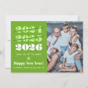 New Year Funny 3rd Time a Charm Modern Green Photo Holiday Card