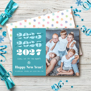 New Year Funny 3rd Time a Charm Turquoise Photo Holiday Card