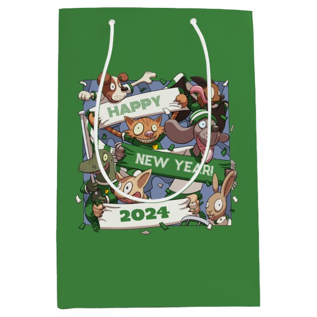 New Year Funny Animal Sports Fans Scarf Cartoon Medium Gift Bag (Front)