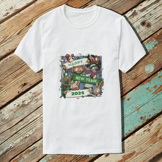 New Year Funny Animal Sports Fans Scarf Cartoon T-Shirt (Creator Uploaded)