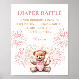 New Year Girl Pink Baby Shower Diaper Raffle Sign