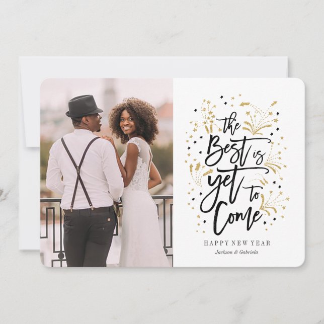 New Year | Gold | fireworks & stars | Photo Card (Front)