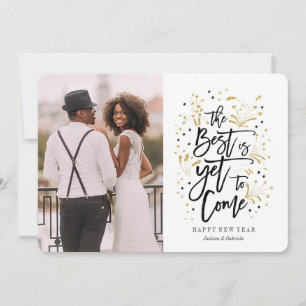 New Year   Gold   fireworks & stars   Photo Card