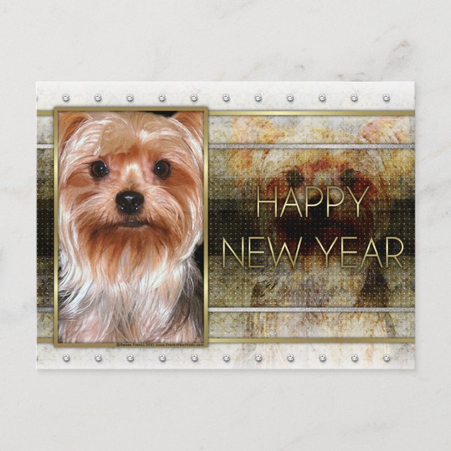 New Year - Golden Elegance - Yorkshire Terrier Holiday Postcard (Front)